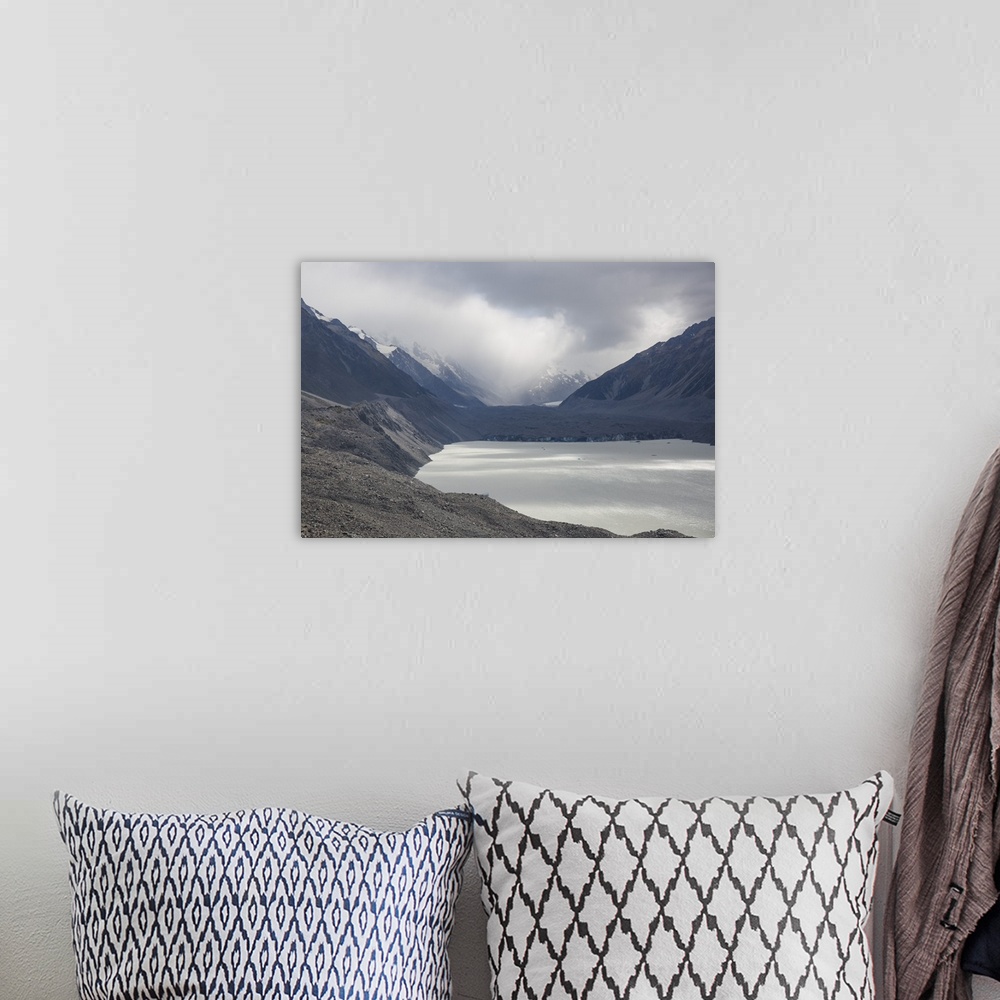 A bohemian room featuring View across Tasman Lake to the Tasman Glacier, Aoraki (Mount Cook) National Park, UNESCO World He...