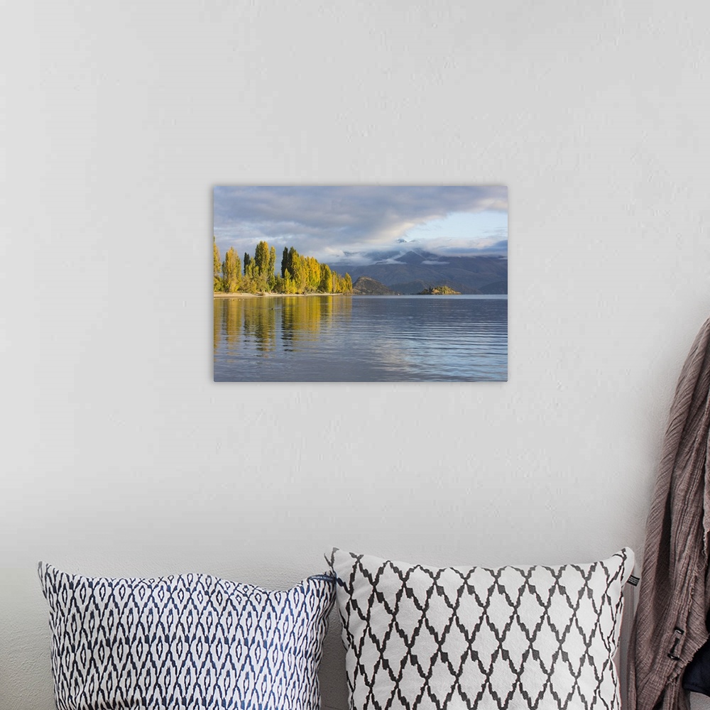 A bohemian room featuring View across tranquil Lake Wanaka, autumn, Roys Bay, Wanaka, Queenstown-Lakes district, Otago, Sou...
