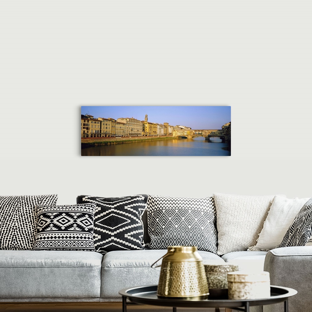A bohemian room featuring View along River Arno to Ponte Vecchio, Florence, Tuscany, Italy