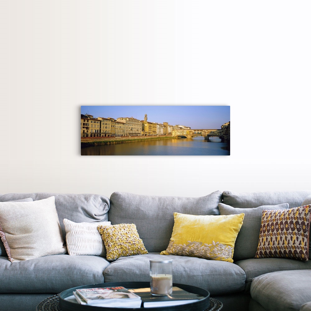 A farmhouse room featuring View along River Arno to Ponte Vecchio, Florence, Tuscany, Italy