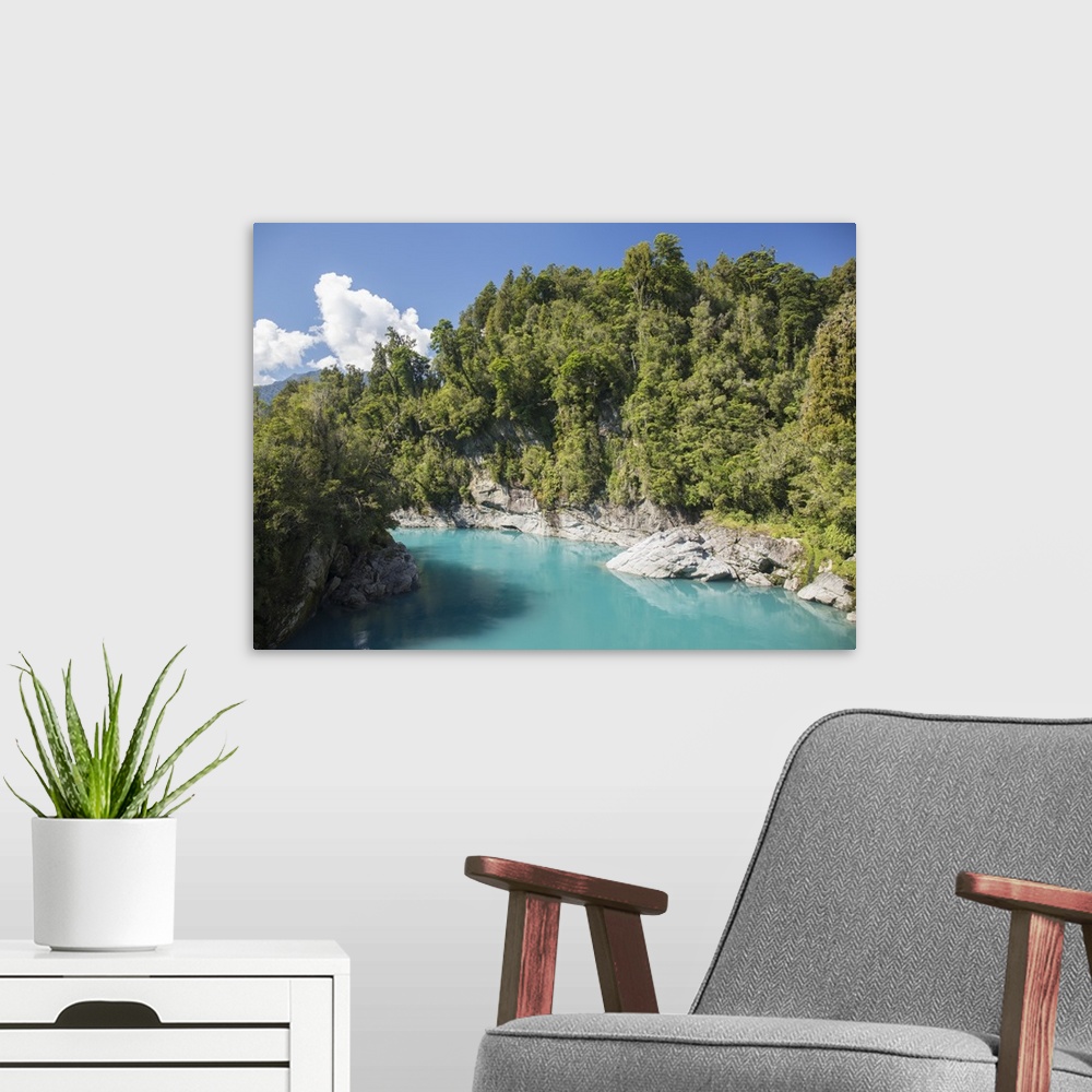 A modern room featuring View along the Hokitika River, Hokitika Gorge, Kowhitirangi, near Hokitika, Westland district, We...