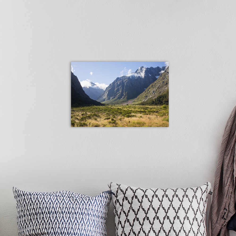 A bohemian room featuring View along the Hollyford Valley to West Peak and Mount Talbot, Fiordland National Park, UNESCO Wo...
