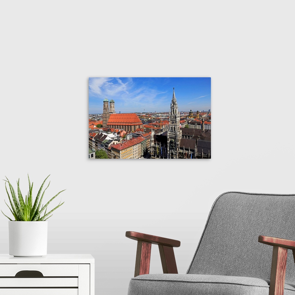 A modern room featuring View from St. Peter's Church down to Marienplatz Square, City Hall and Church of Our Lady, Munich...