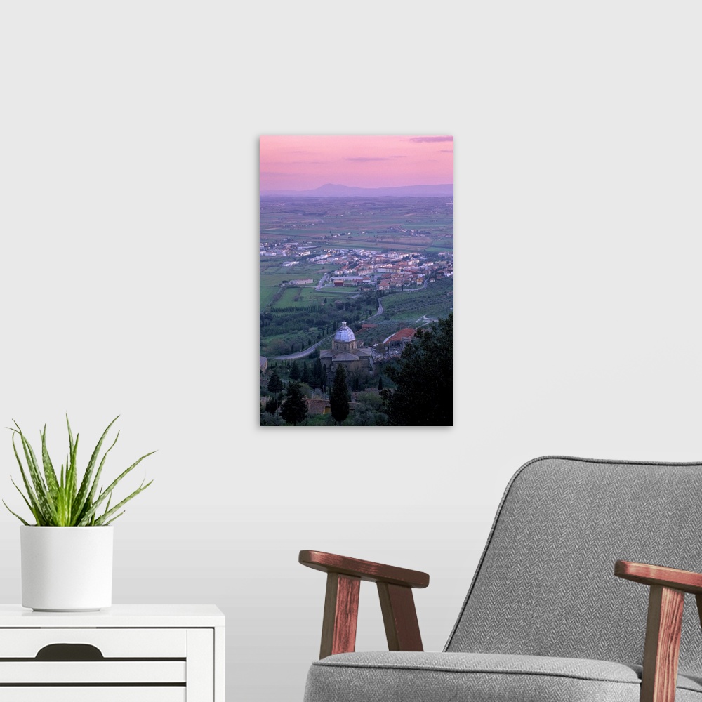 A modern room featuring View from the town at sunset, Cortona, Tuscany, Italy, Europe