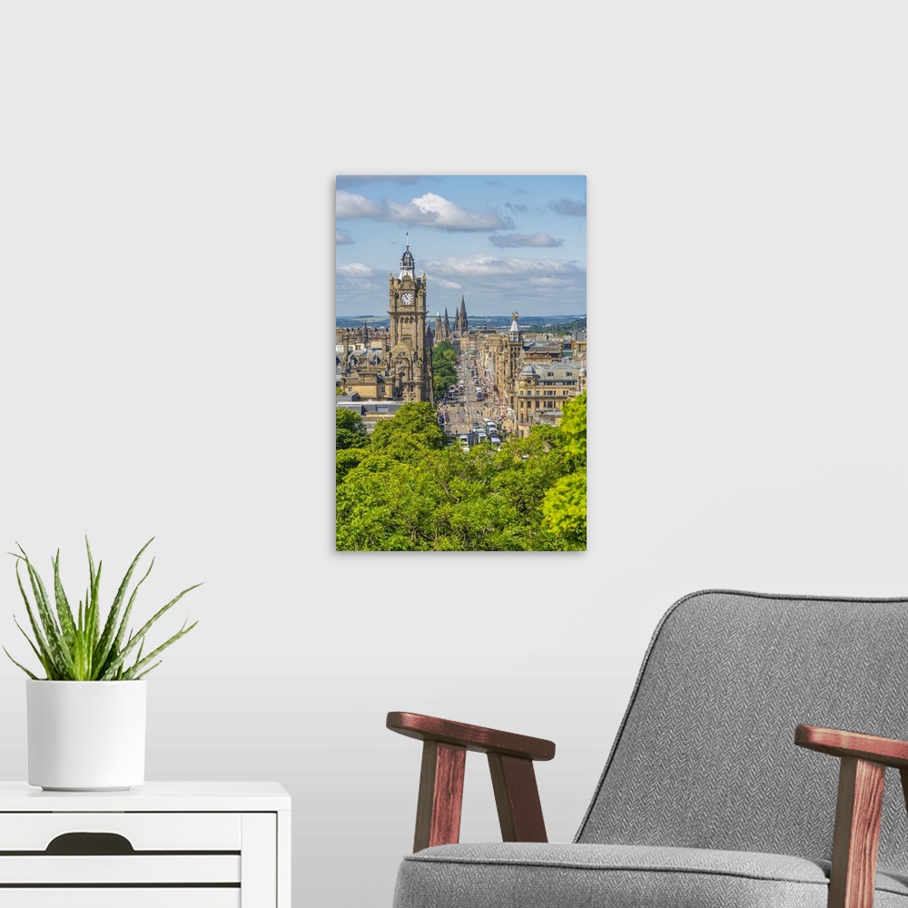 A modern room featuring View of Balmoral Hotel and Princes Street from Calton Hill, Edinburgh, Scotland, United Kingdom, ...