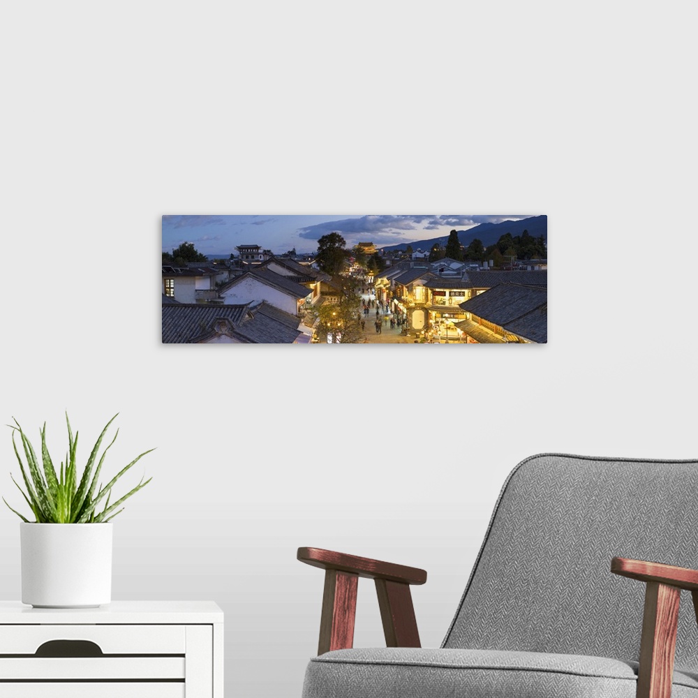 A modern room featuring View of Dali at dusk, Yunnan, China