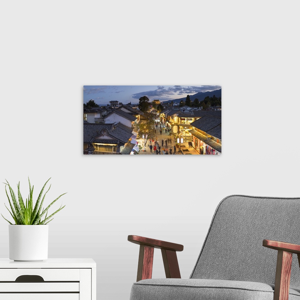 A modern room featuring View of Dali at dusk, Yunnan, China