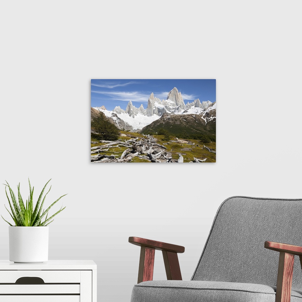A modern room featuring View of Mount Fitz Roy on Laguna de Los Tres trail, El Chalten, Patagonia, Argentina, South America