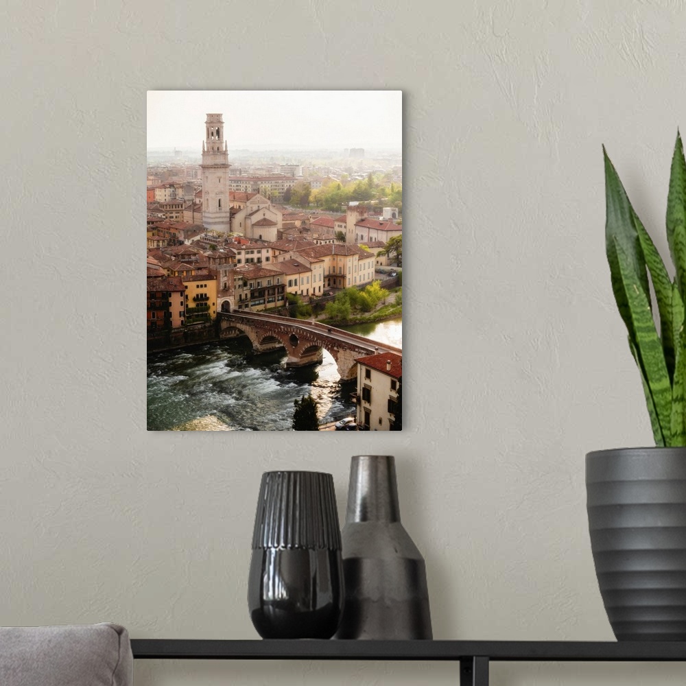A modern room featuring View of Ponte Pietra from Castel San Pietro, Verona, Veneto, Italy, Europe