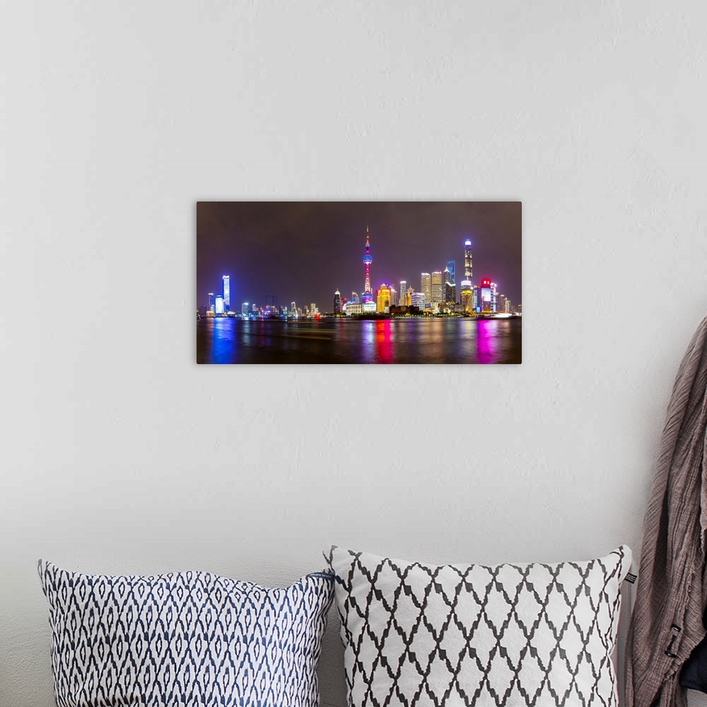 A bohemian room featuring View of Pudong Skyline and Huangpu River from the Bund, Shanghai, China, Asia