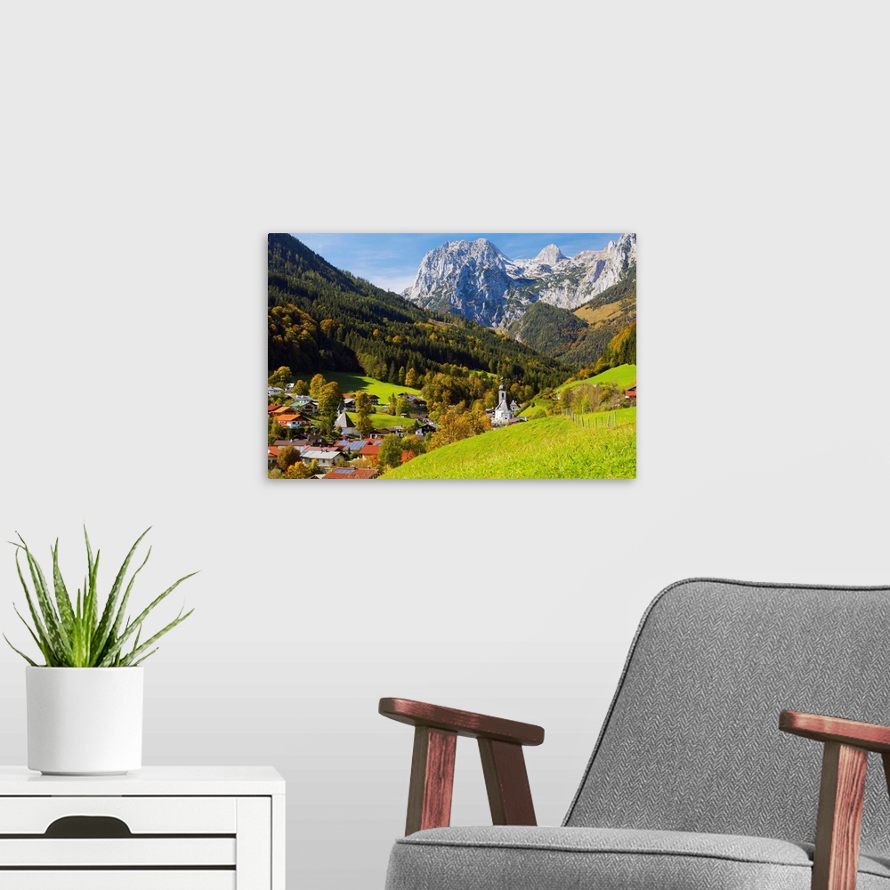A modern room featuring View of Ramsau in autumn, near Berchtesgaden, Bavaria, Germany, Europe
