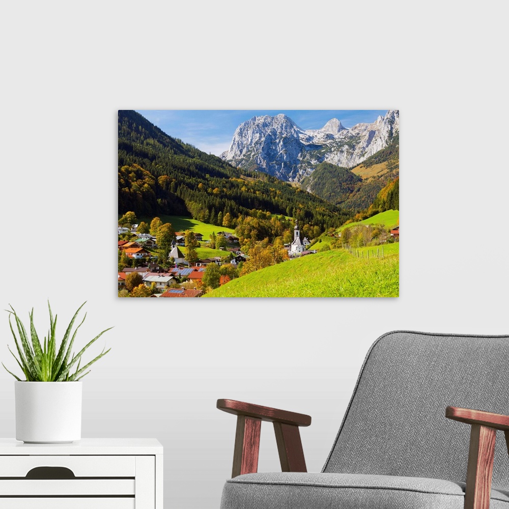 A modern room featuring View of Ramsau in autumn, near Berchtesgaden, Bavaria, Germany, Europe