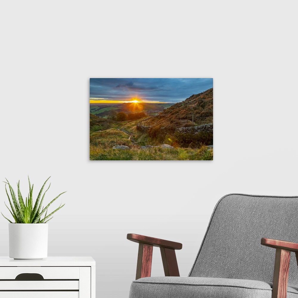 A modern room featuring View of sunset from Baslow Edge, Derbyshire Peak District, Derbyshire, England, United Kingdom, E...