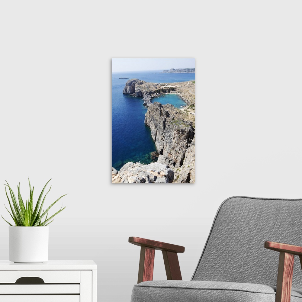A modern room featuring View of the St. Paul Bay from the Acropolis of Lindos, Rhodes, Dodecanese, Greece