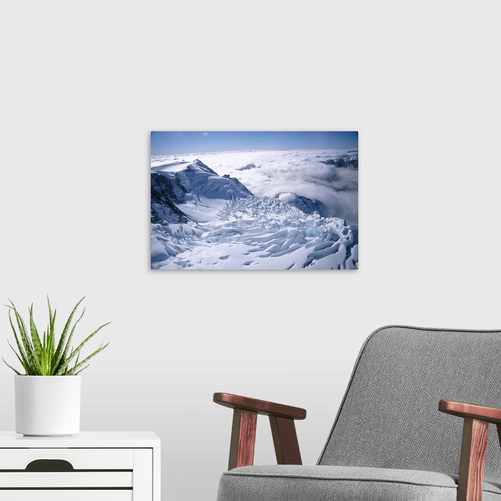 A modern room featuring View of the top of Fox Glacier, Westland, west coast, South Island, New Zealand, Pacific