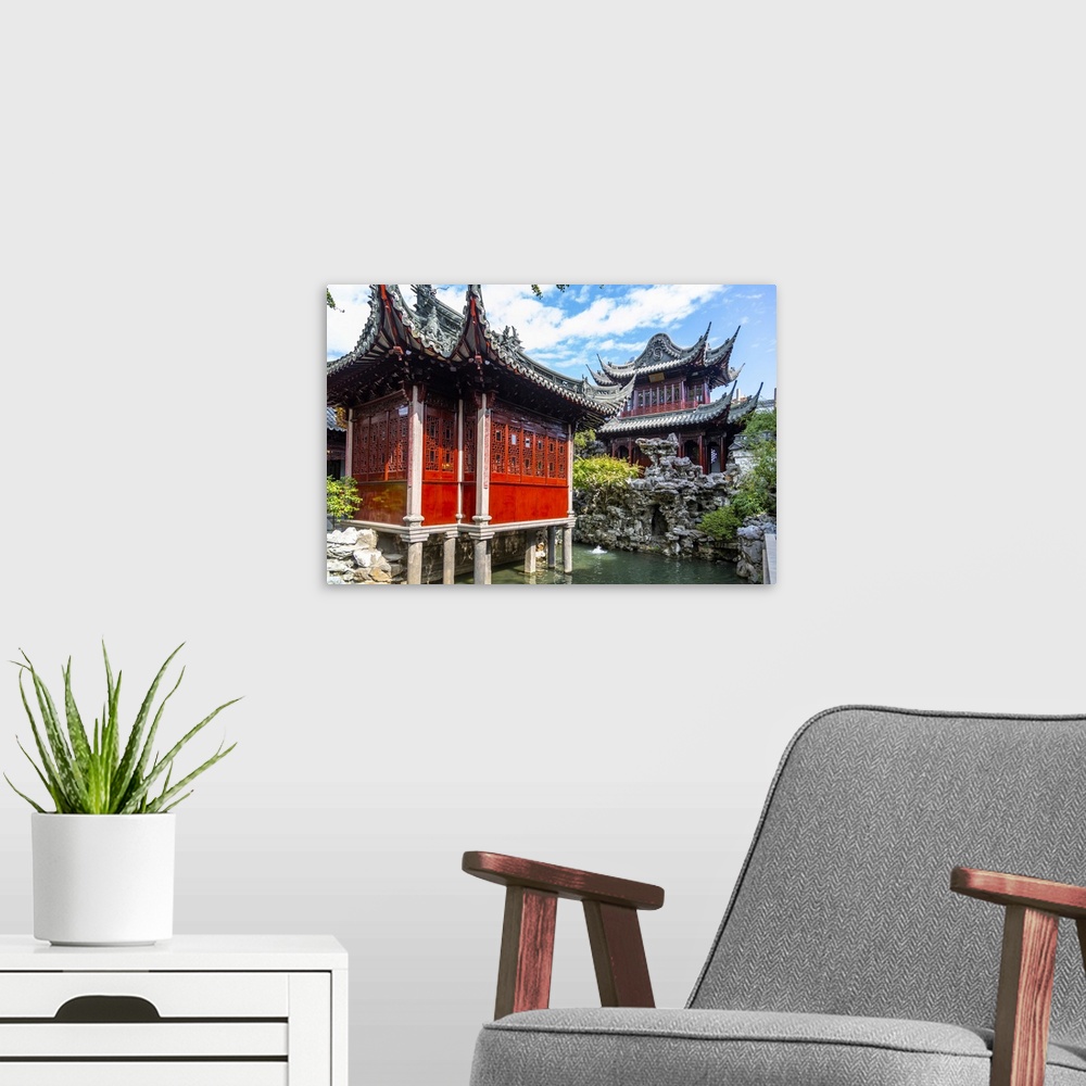 A modern room featuring View of traditional Chinese architecture in Yu Garden, Shanghai, China, Asia