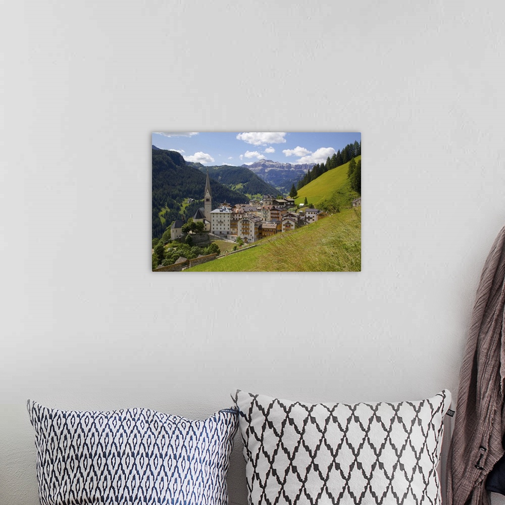 A bohemian room featuring View of village and church, La Plie Pieve, Belluno Province, Dolomites, Italy