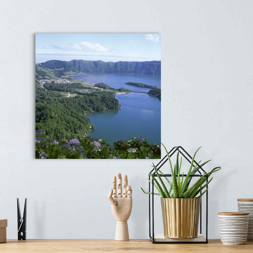 A bohemian room featuring View over crater lake, Sete Citades, San Miguel, Azores islands, Portugal, Atlantic