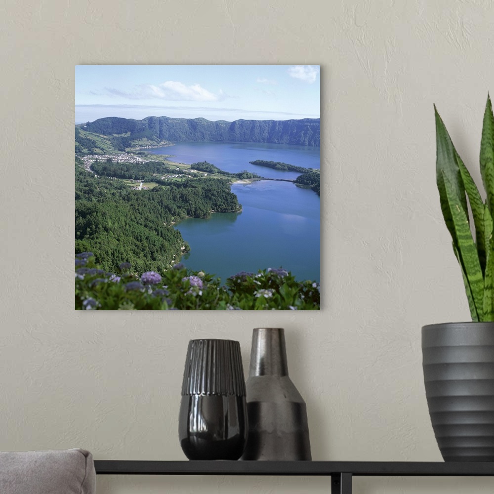 A modern room featuring View over crater lake, Sete Citades, San Miguel, Azores islands, Portugal, Atlantic