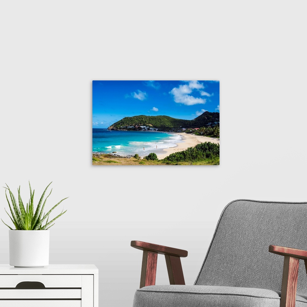 A modern room featuring View over Flamand Beach, St. Barth, Lesser Antilles, West Indies, Caribbean