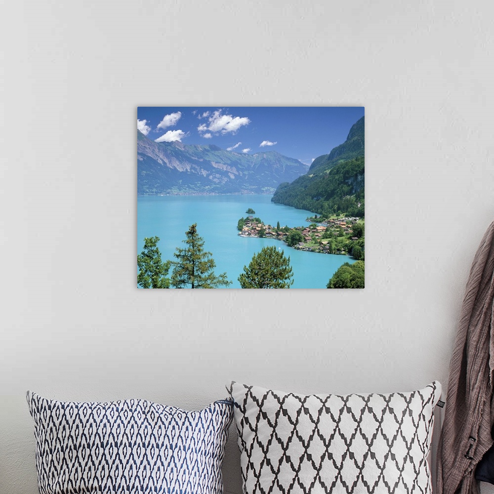 A bohemian room featuring View over Lake Brienz to Iseltwald, Switzerland