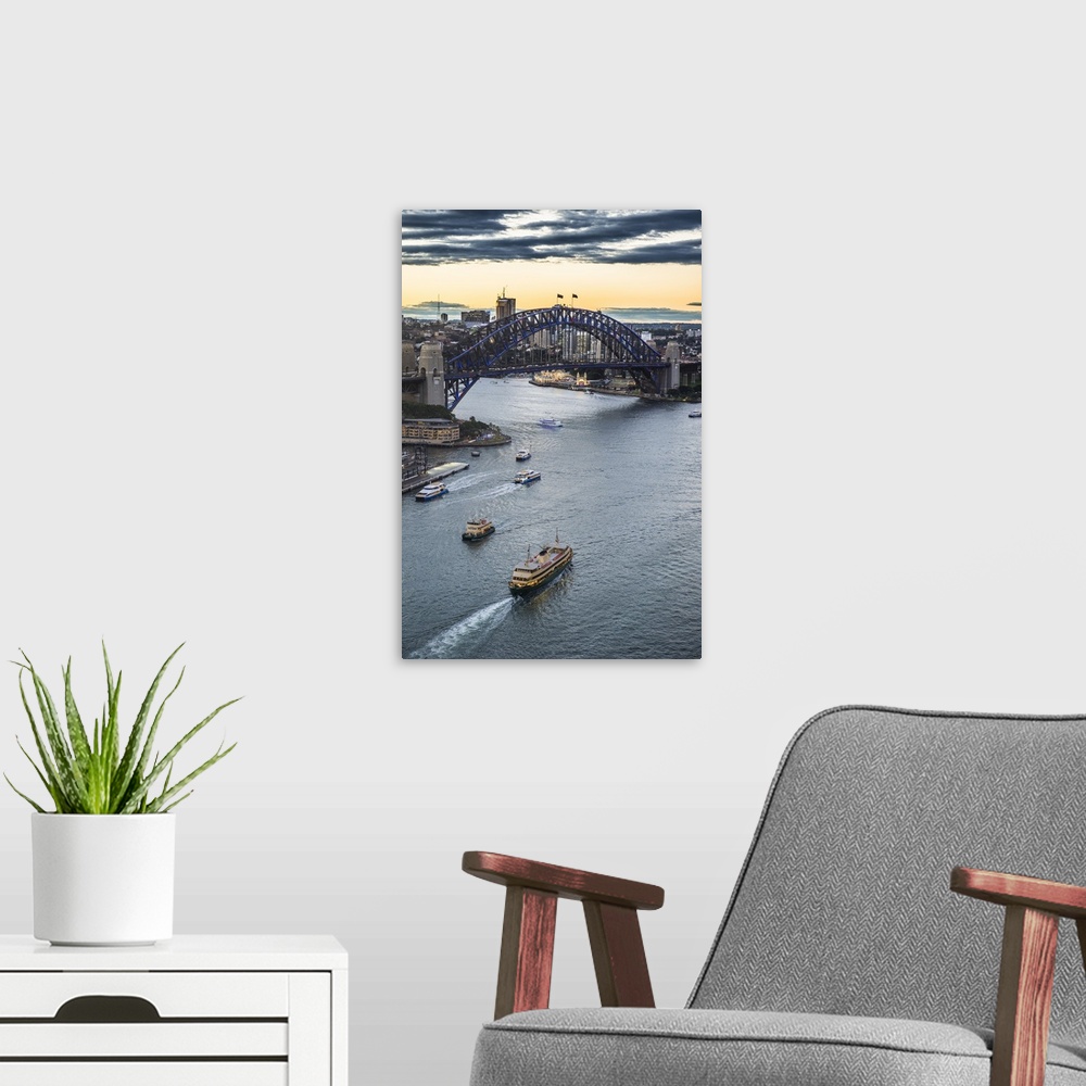 A modern room featuring View over Sydney harbour after sunset, Sydney, New South Wales, Australia