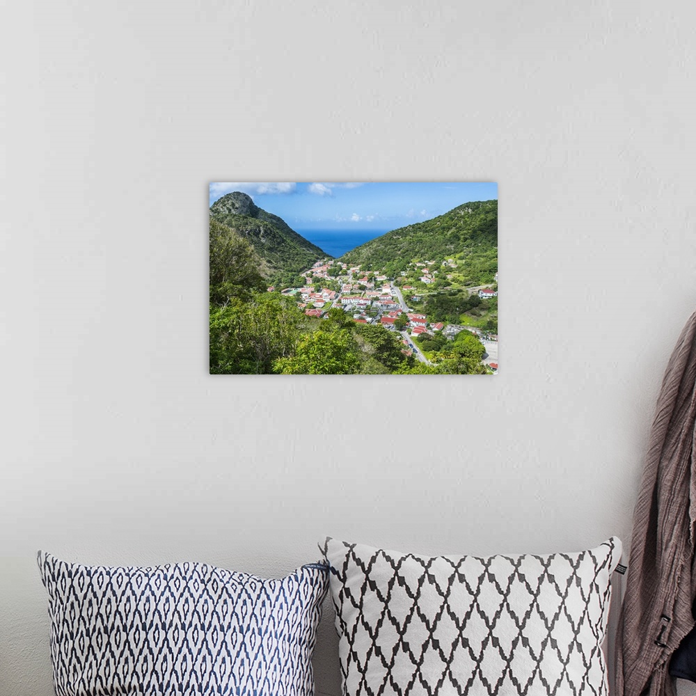 A bohemian room featuring View over The Bottom, capital of Saba, Netherland Antilles, West Indies, Caribbean