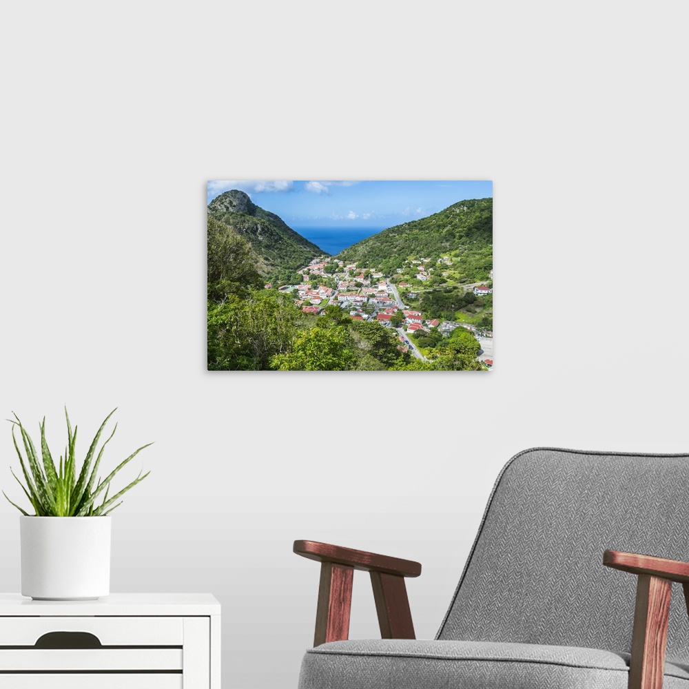 A modern room featuring View over The Bottom, capital of Saba, Netherland Antilles, West Indies, Caribbean