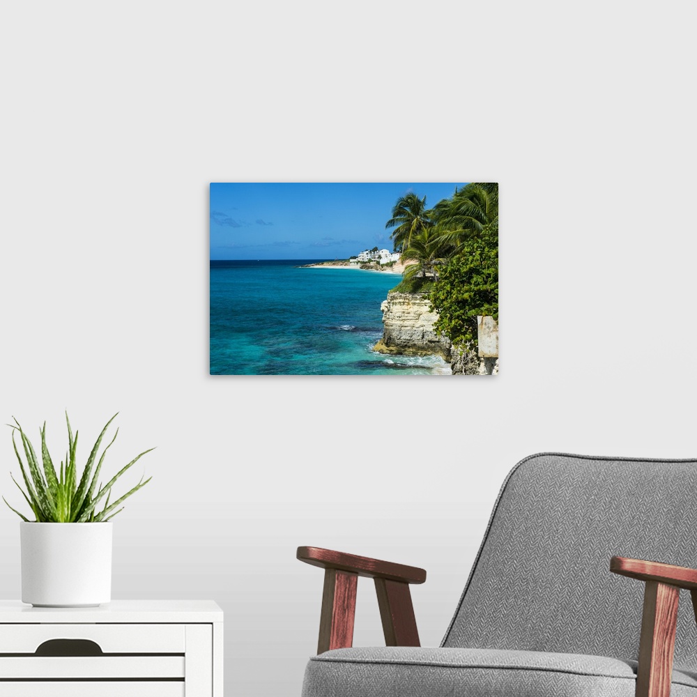 A modern room featuring View over the cliffs of Mullet Bay, Sint Maarten, West Indies, Caribbean