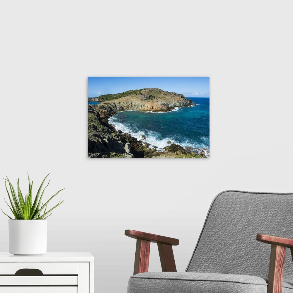 A modern room featuring View over the coastline of St. Barth, Lesser Antilles, West Indies, Caribbean