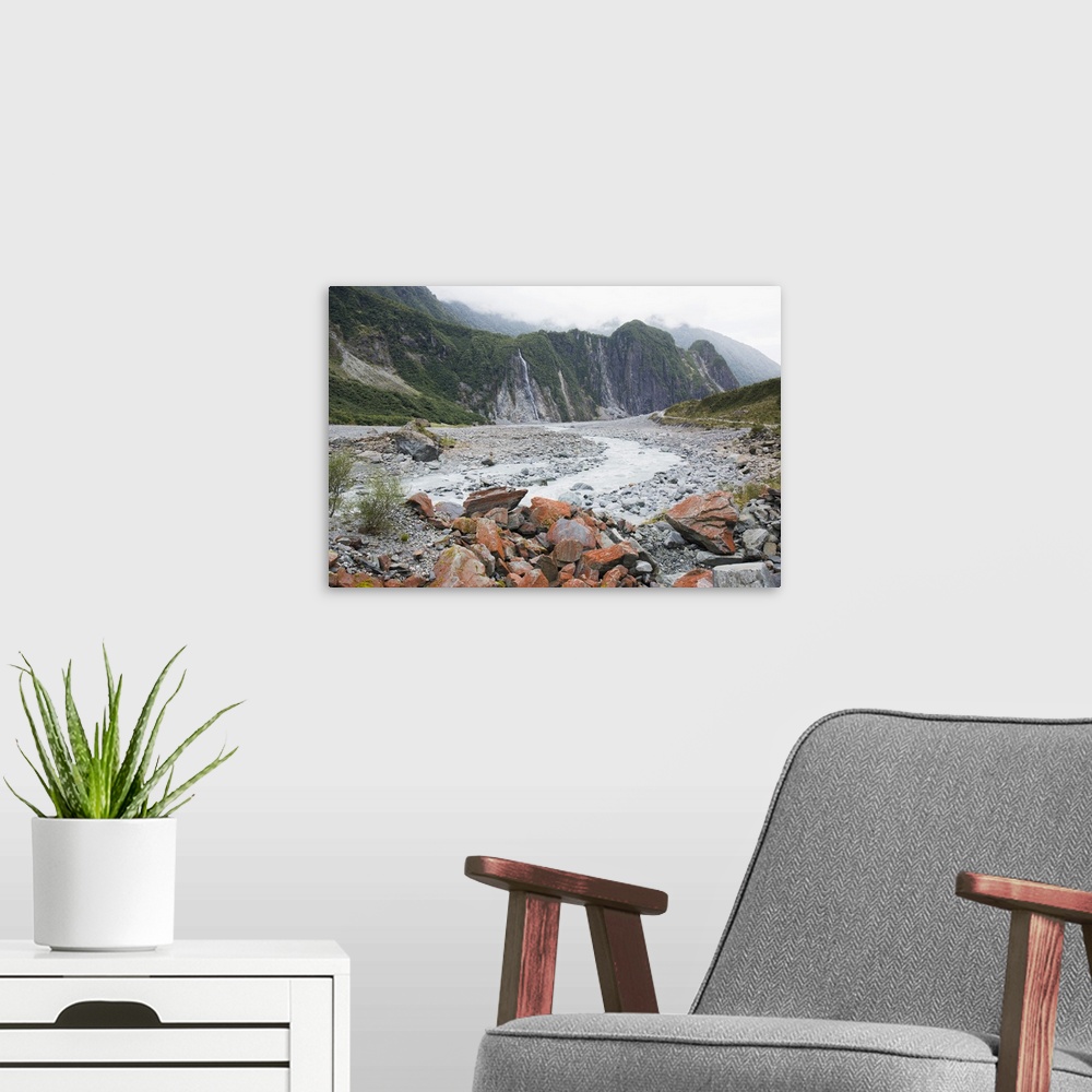 A modern room featuring View over the Fox River from the Glacier Valley Track, Fox Glacier, Westland Tai Poutini National...