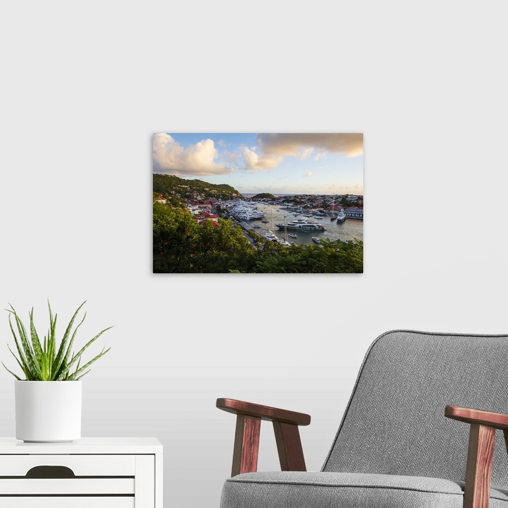 A modern room featuring View over the harbour of Gustavia, St. Barth, Lesser Antilles, West Indies, Caribbean