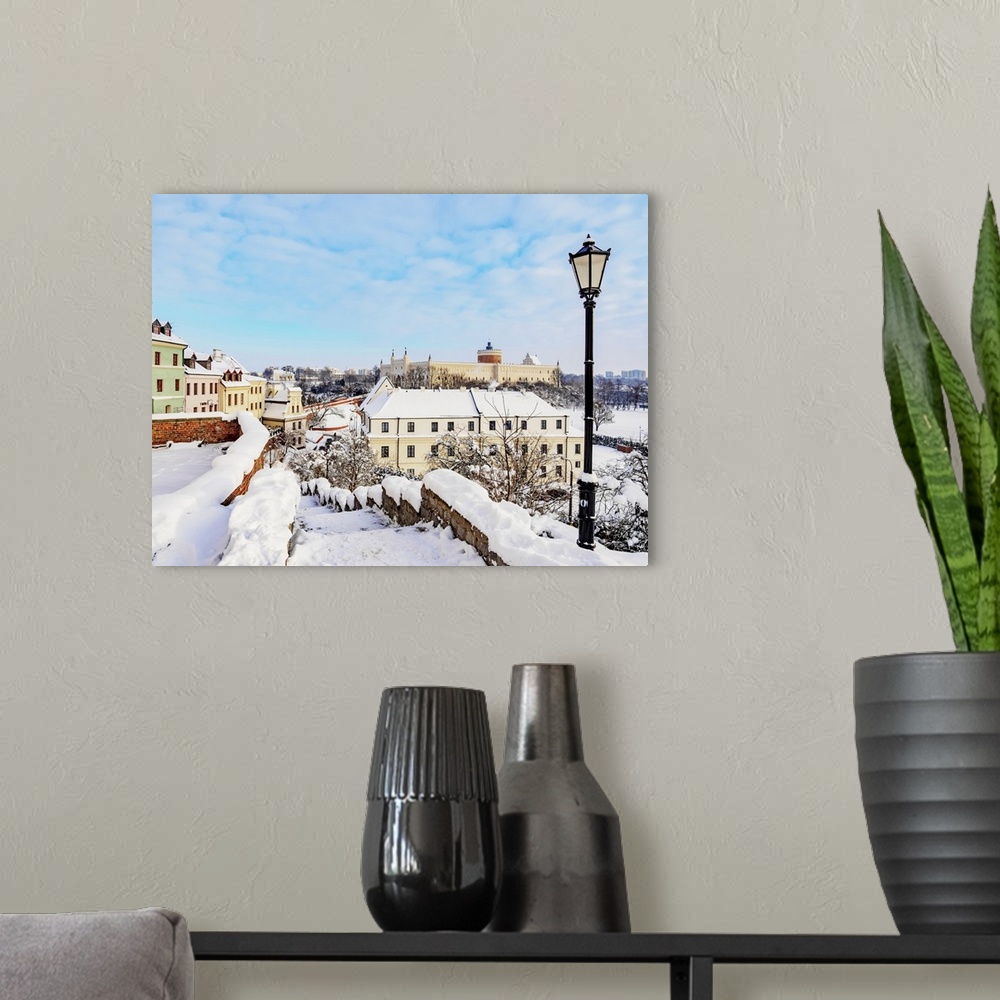 A modern room featuring View towards the Castle, winter, Lublin, Lublin Voivodeship, Poland, Europe