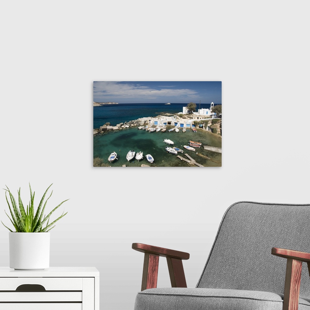 A modern room featuring Village of Mandrakia, island of Milos, Cyclades, Greek Islands, Greece, Europe