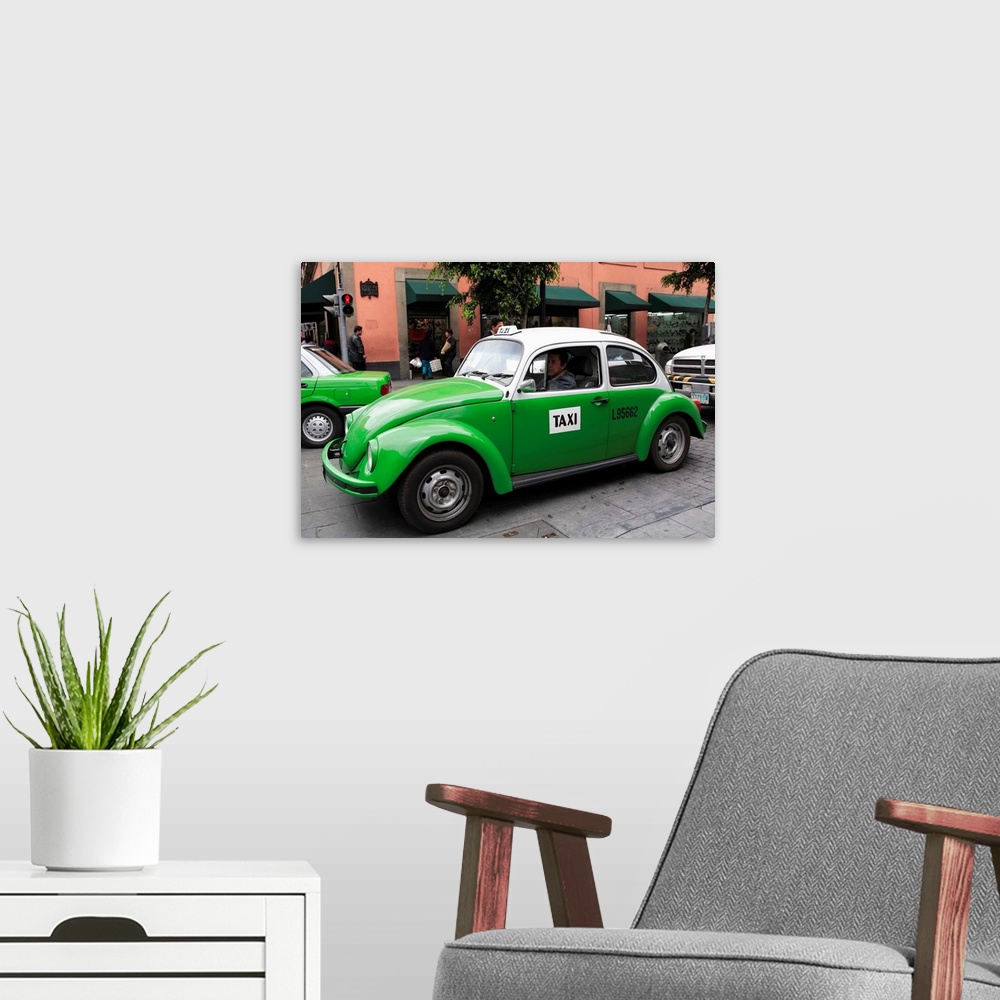 A modern room featuring Volkswagen taxi cab, Mexico City, Mexico, North America
