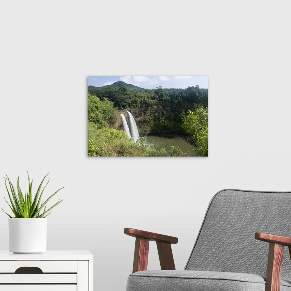 A modern room featuring Wailua Falls, Kauai, Hawaii, United States of America, North America