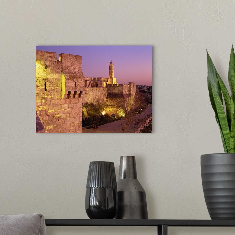 A modern room featuring Walls and the Citadel of David in the Old City of Jerusalem, Israel, Middle East