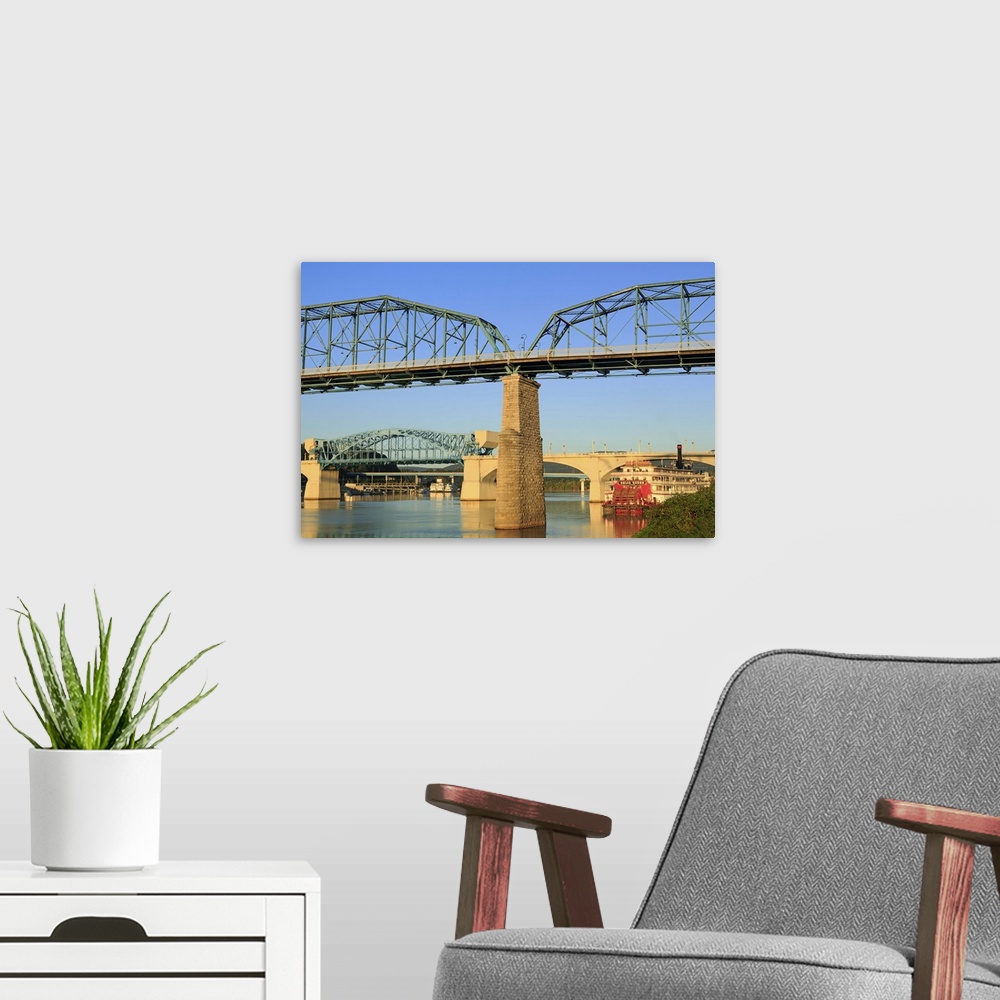 A modern room featuring Walnut Street Bridge and Tennessee River, Chattanooga, Tennessee
