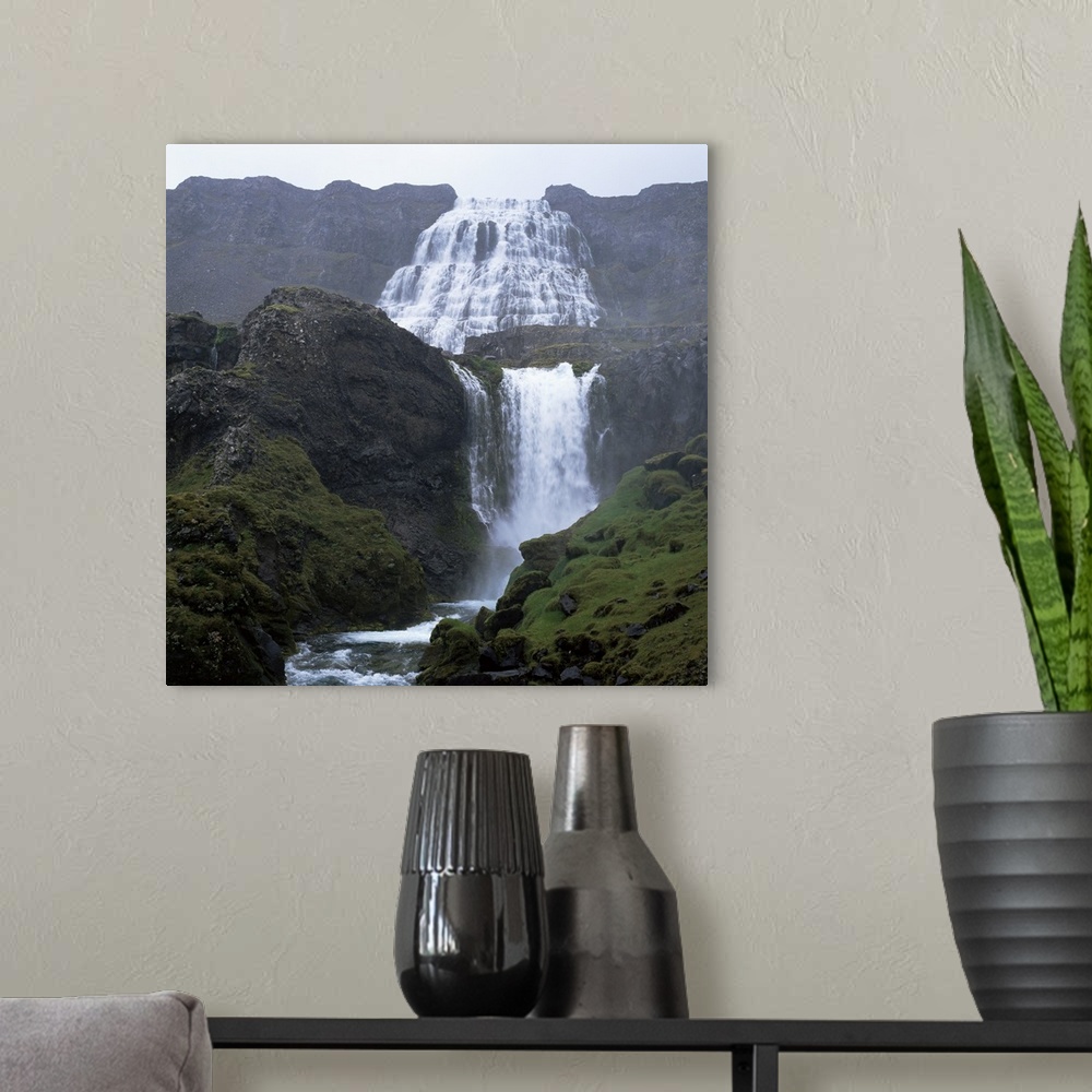 A modern room featuring Waterfall, Dynjandi, western area, Iceland, Polar Regions