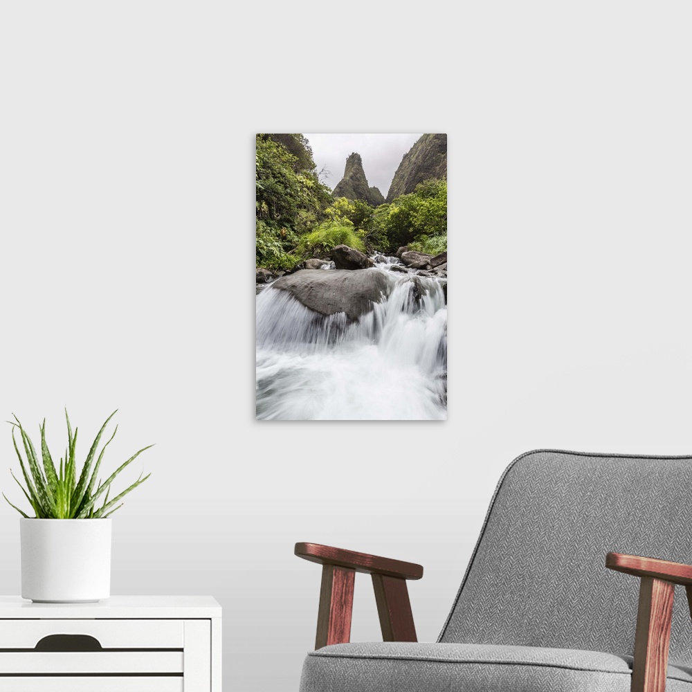 A modern room featuring Waterfall in Iao Valley State Park, Maui, Hawaii, USA
