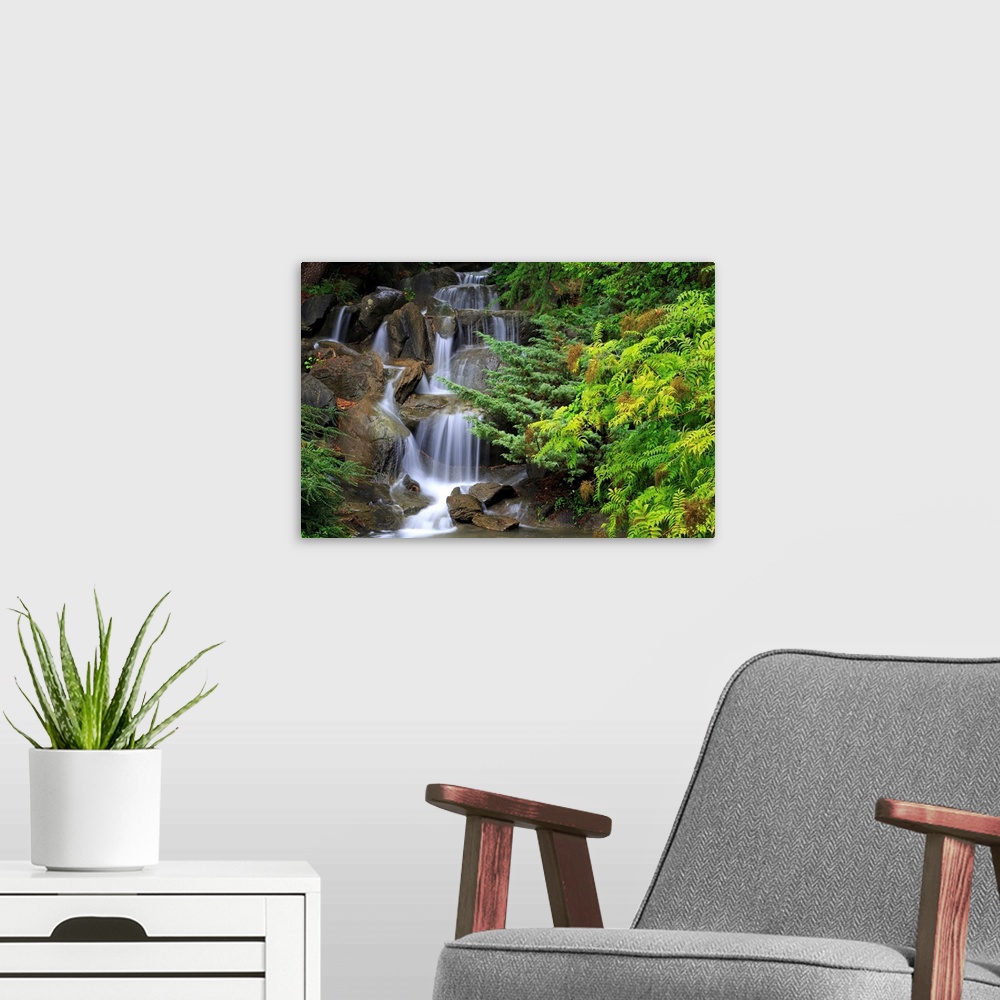A modern room featuring Waterfall, VanDusen Gardens, Vancouver, British Columbia, Canada, North America