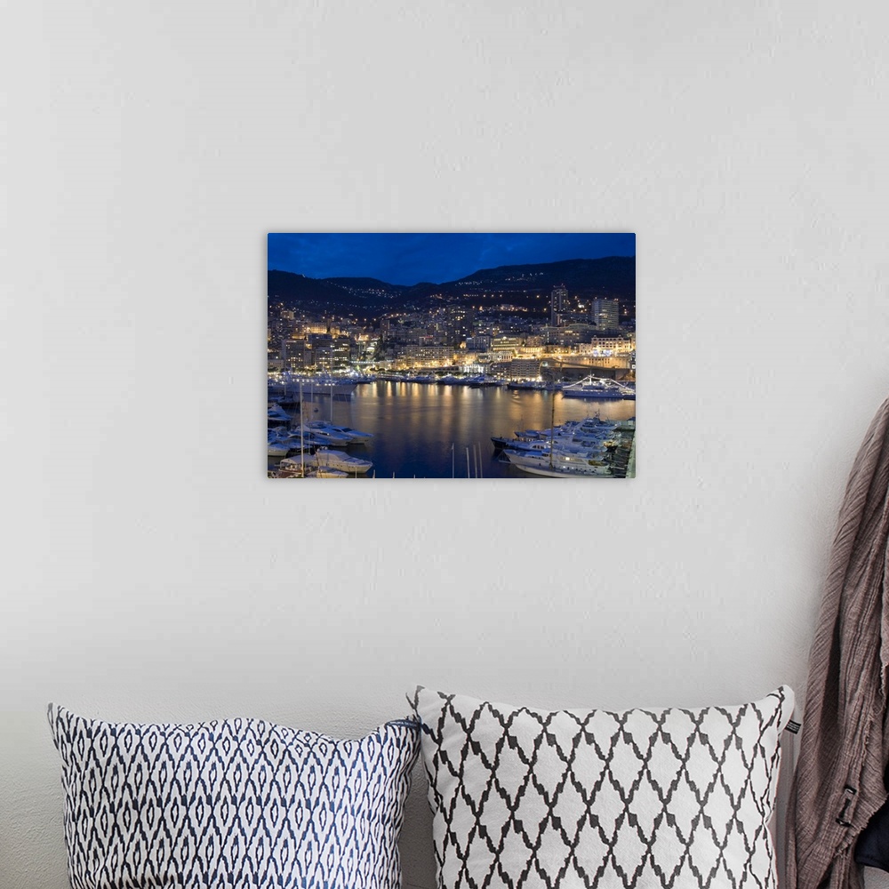 A bohemian room featuring Waterfront at night, Monte Carlo, Principality of Monaco, Cote d'Azur, Mediterranean