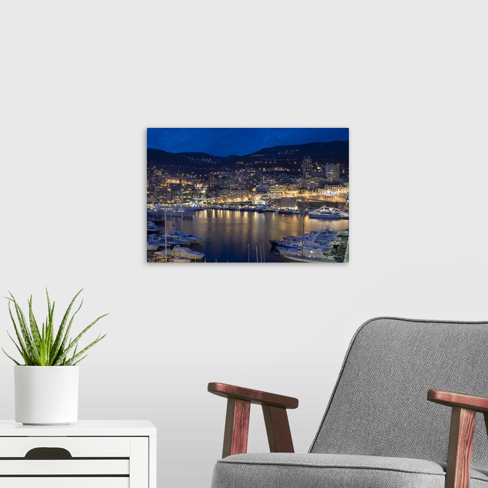A modern room featuring Waterfront at night, Monte Carlo, Principality of Monaco, Cote d'Azur, Mediterranean