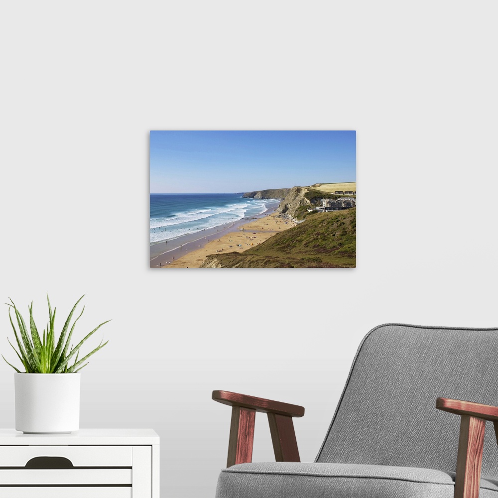 A modern room featuring Watergate Bay, Newquay, Cornwall, England, United Kingdom, Europe