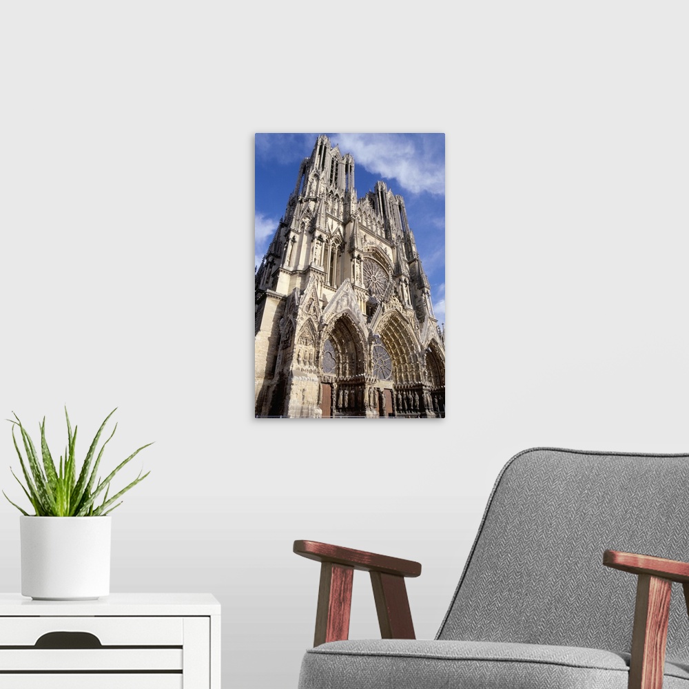 A modern room featuring West front of Reims cathedral, Champagne region, France