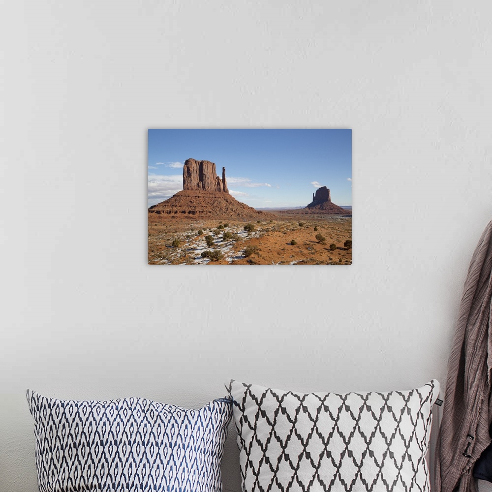 A bohemian room featuring West Mitten Butte on left and East Mitten Butte on right, Monument Valley Navajo Tribal Park, Utah