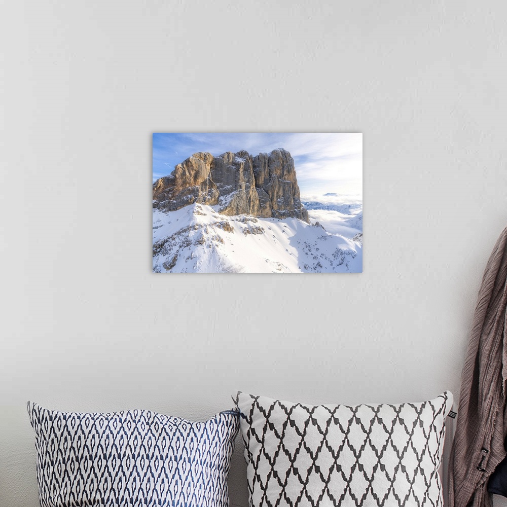 A bohemian room featuring Aerial view of west ridge and south face of Punta Penia in winter, Dolomites, Trentino-Alto Adige...