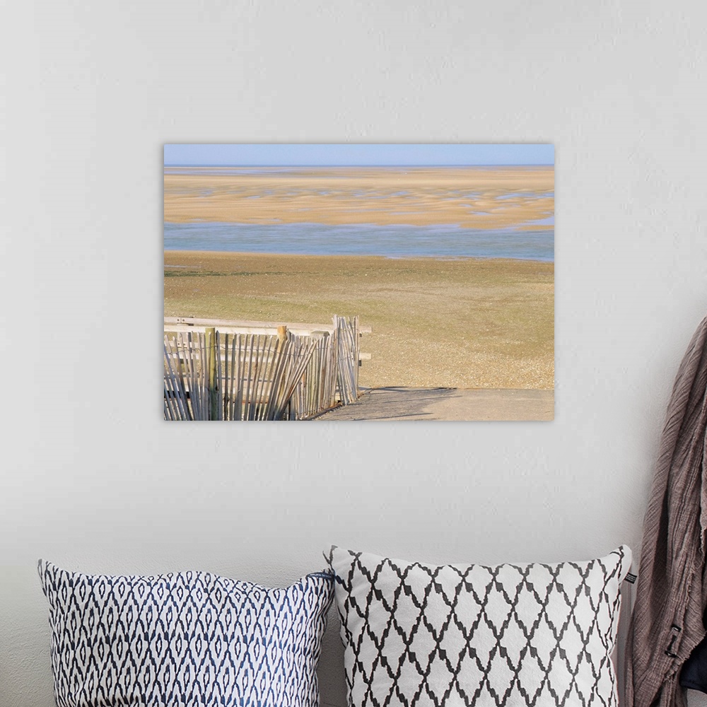A bohemian room featuring West Sands at low tide from footpath, Wells-next-the-Sea, Norfolk, England