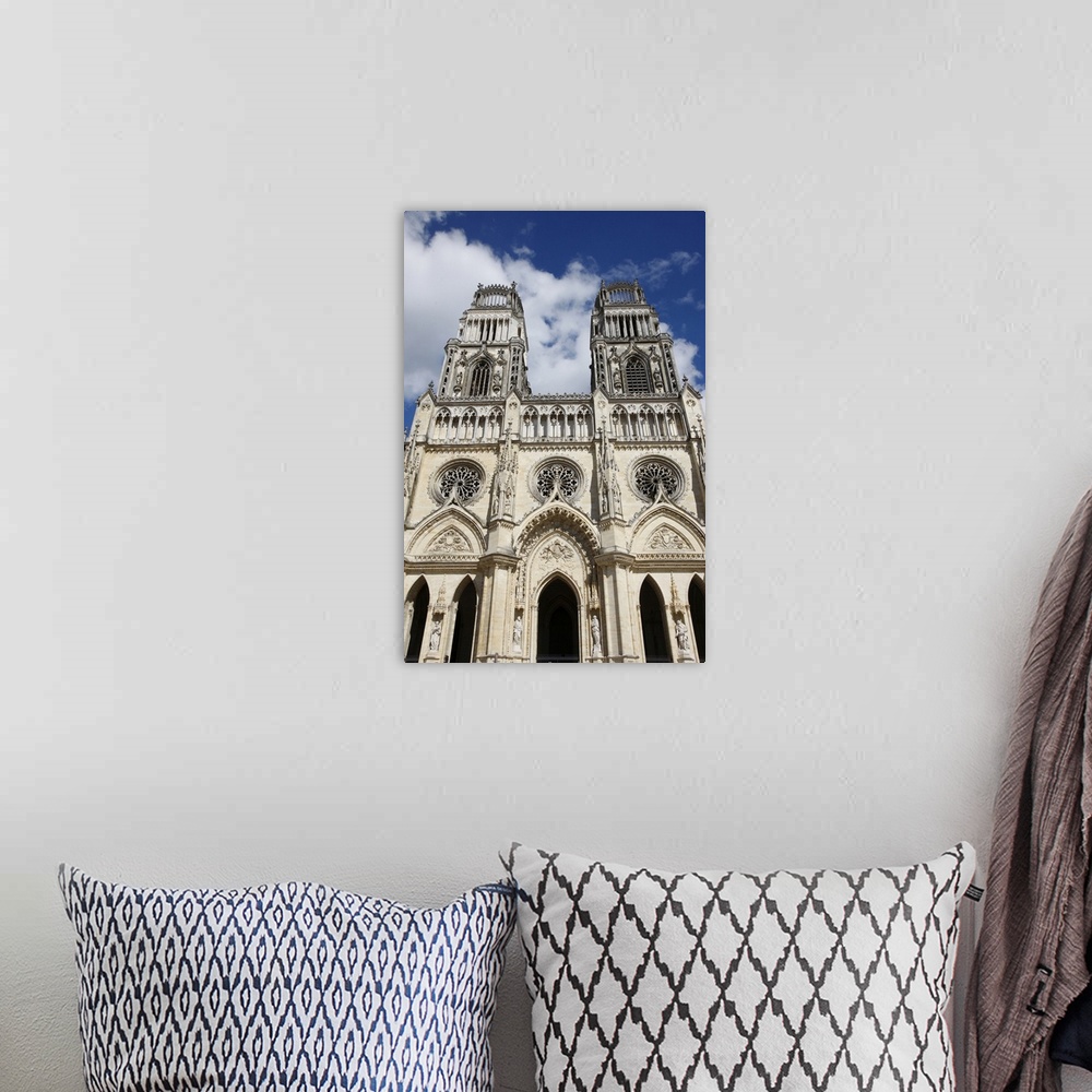 A bohemian room featuring Western facade of Sainte-Croix (Holy Cross) cathedral, Orleans, Loiret, France, Europe.