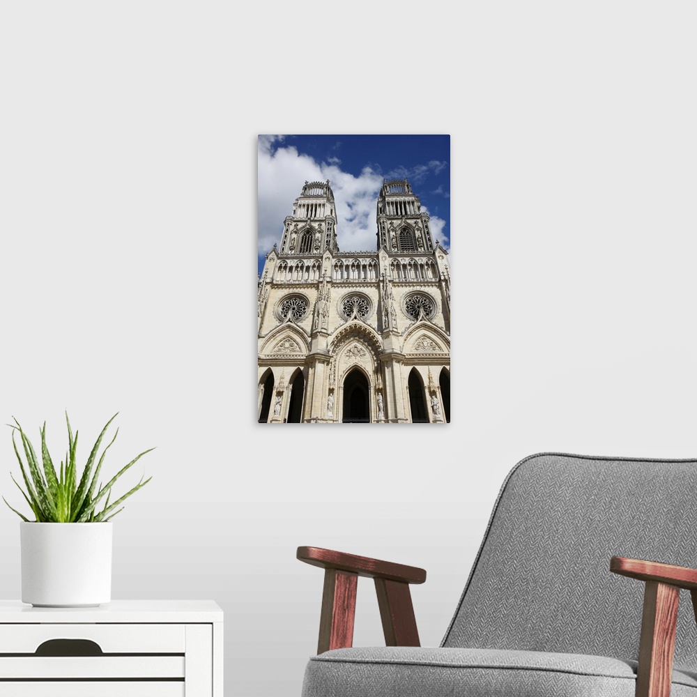 A modern room featuring Western facade of Sainte-Croix (Holy Cross) cathedral, Orleans, Loiret, France, Europe.